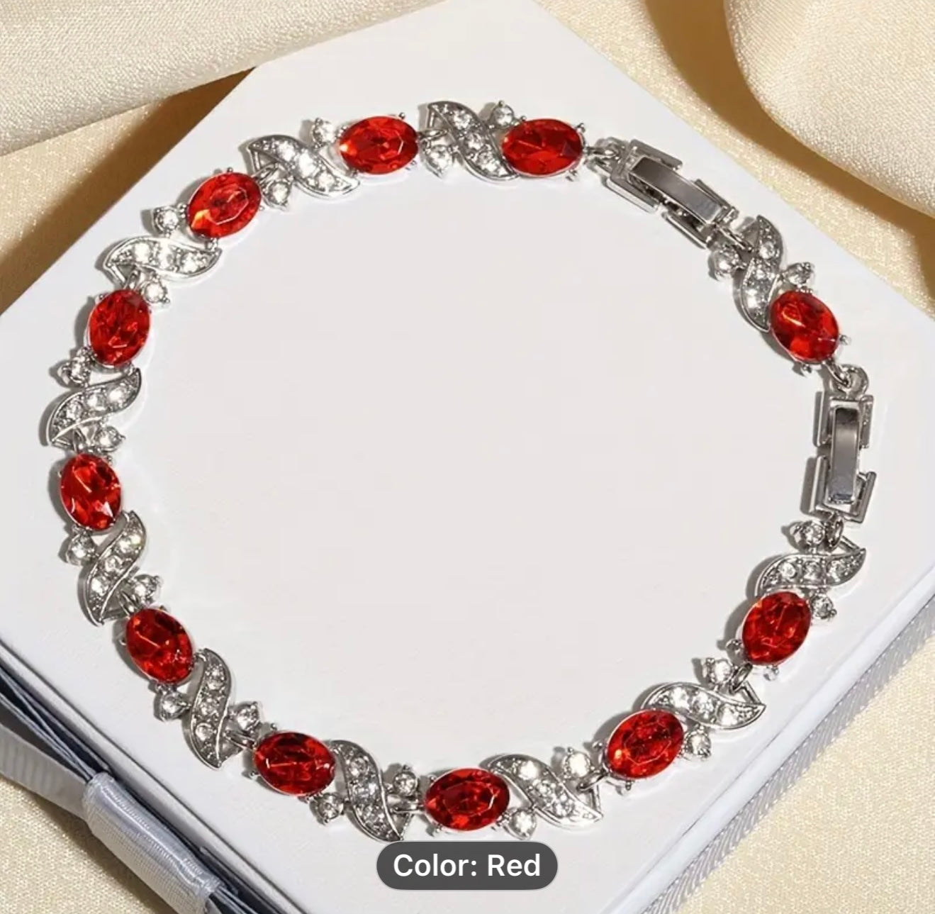 Silver bracelet with red gemstones -Luxury Fashion Lovers