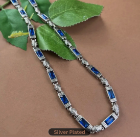 Silver-plated necklace with blues stones.