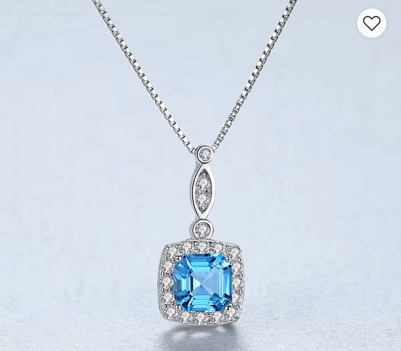 Large square Blue Topaz pendant chain necklace for gifts cubic zirconia  topaz