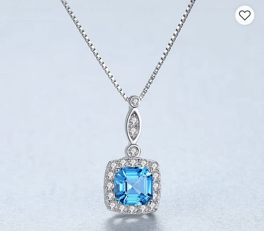 Large square Blue Topaz pendant chain necklace for gifts cubic zirconia  topaz