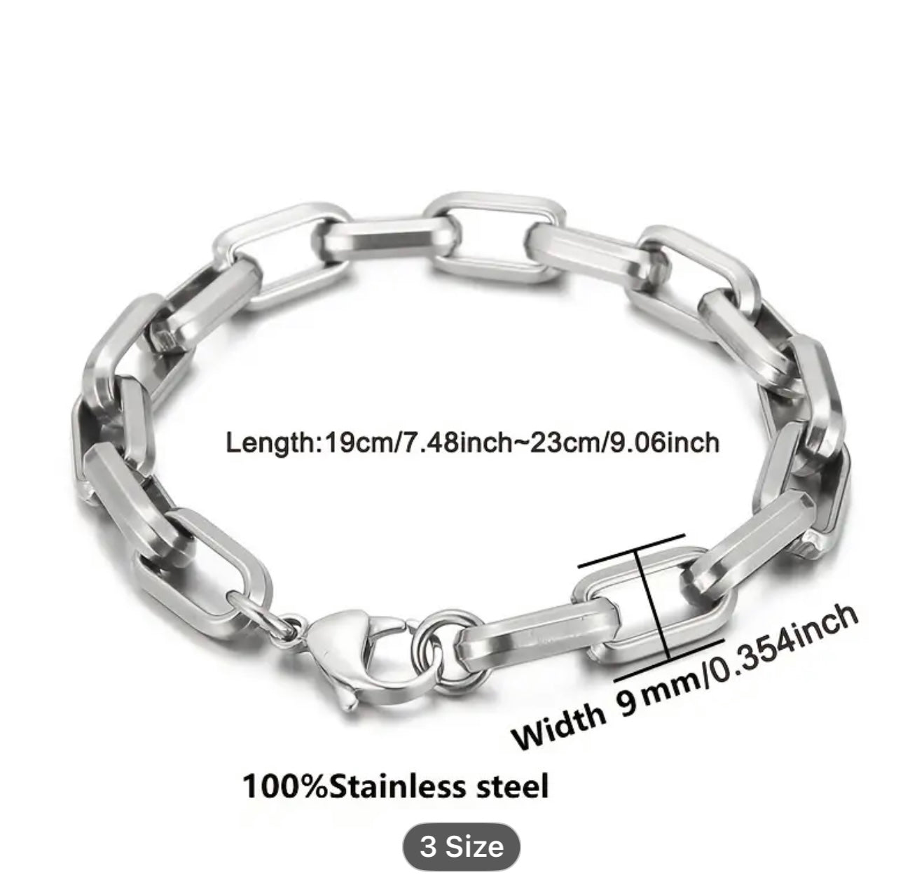 Silver chain bracelet with measurements 