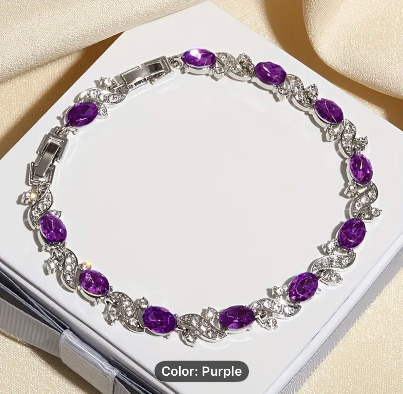 Silver bracelet with purple gemstones - year round celebration